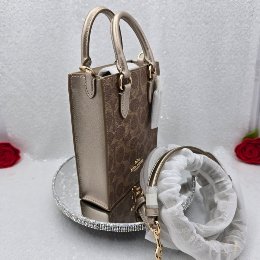 Coach Mini Tote Bag with Heart Shaped Mirror Bag Charms Crossbody in Gift Box - Picture 4 of 16